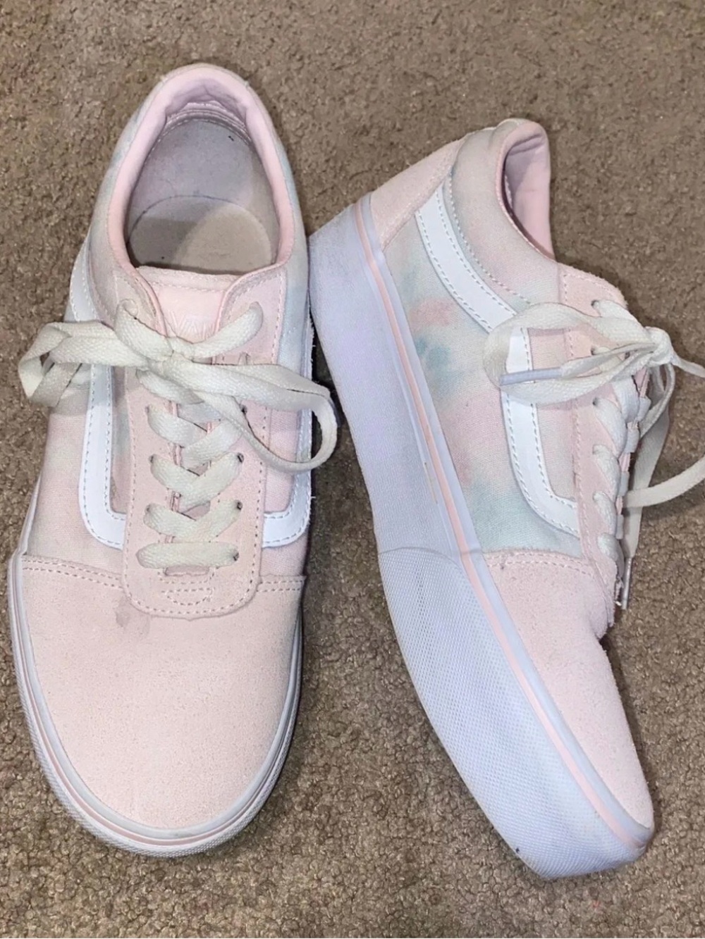 Vans Women's Light Pink Canvas Old Skool Sneakers with White Stripe